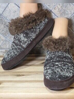 Acorn Chinchilla Cozy Faux-Fur Trim Wool Knit Women's Slip On Slippers